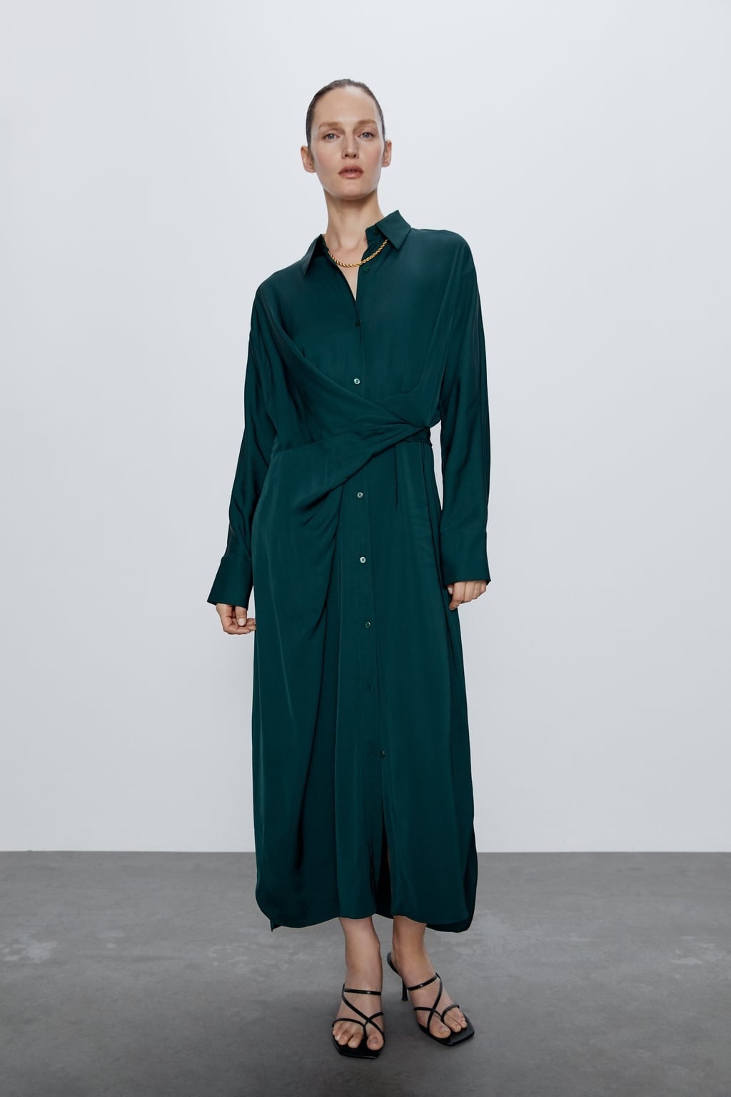 Zara + Satin Effect Dress With Tie Detail