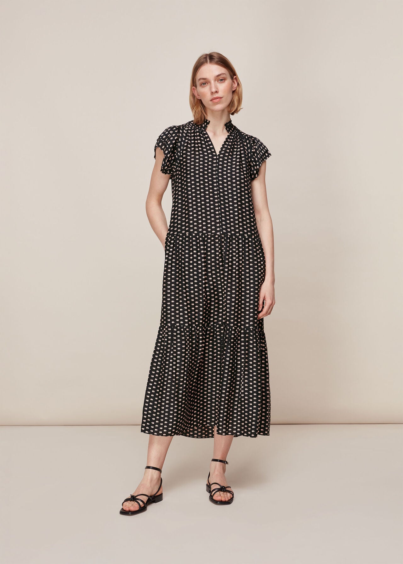 Whistles + Elephant Silk Mix Midi Dress