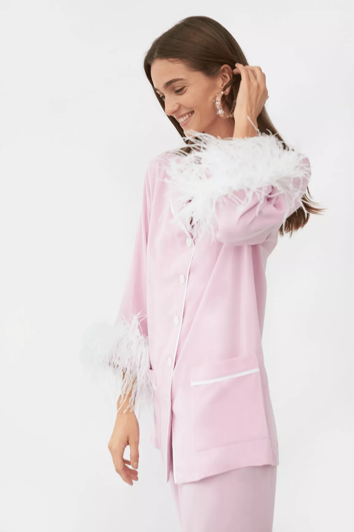 Sleeper + Party Pajama Set with Feathers in Pink