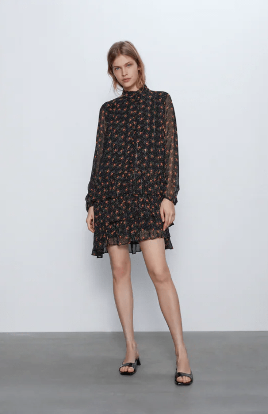 Zara + Ruffled Print Dress