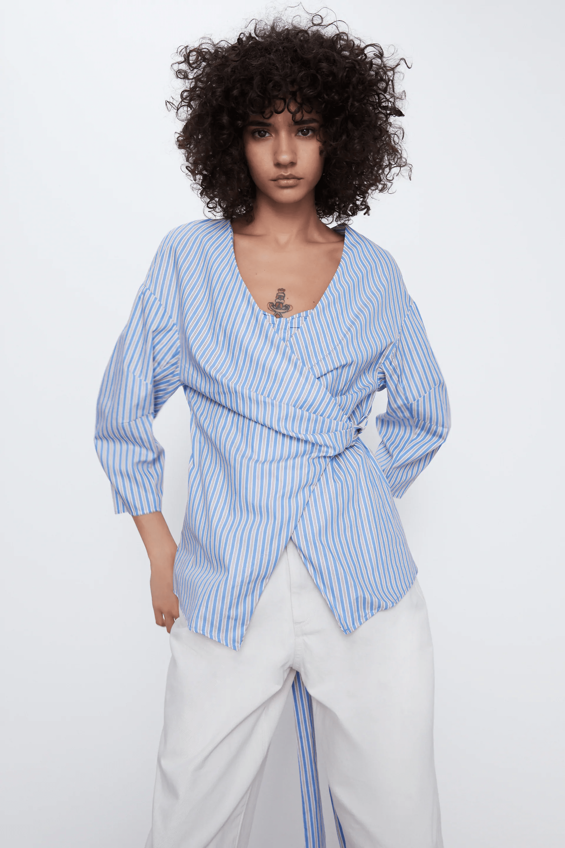 Zara + Striped Shirt + Cropped Poplin Top