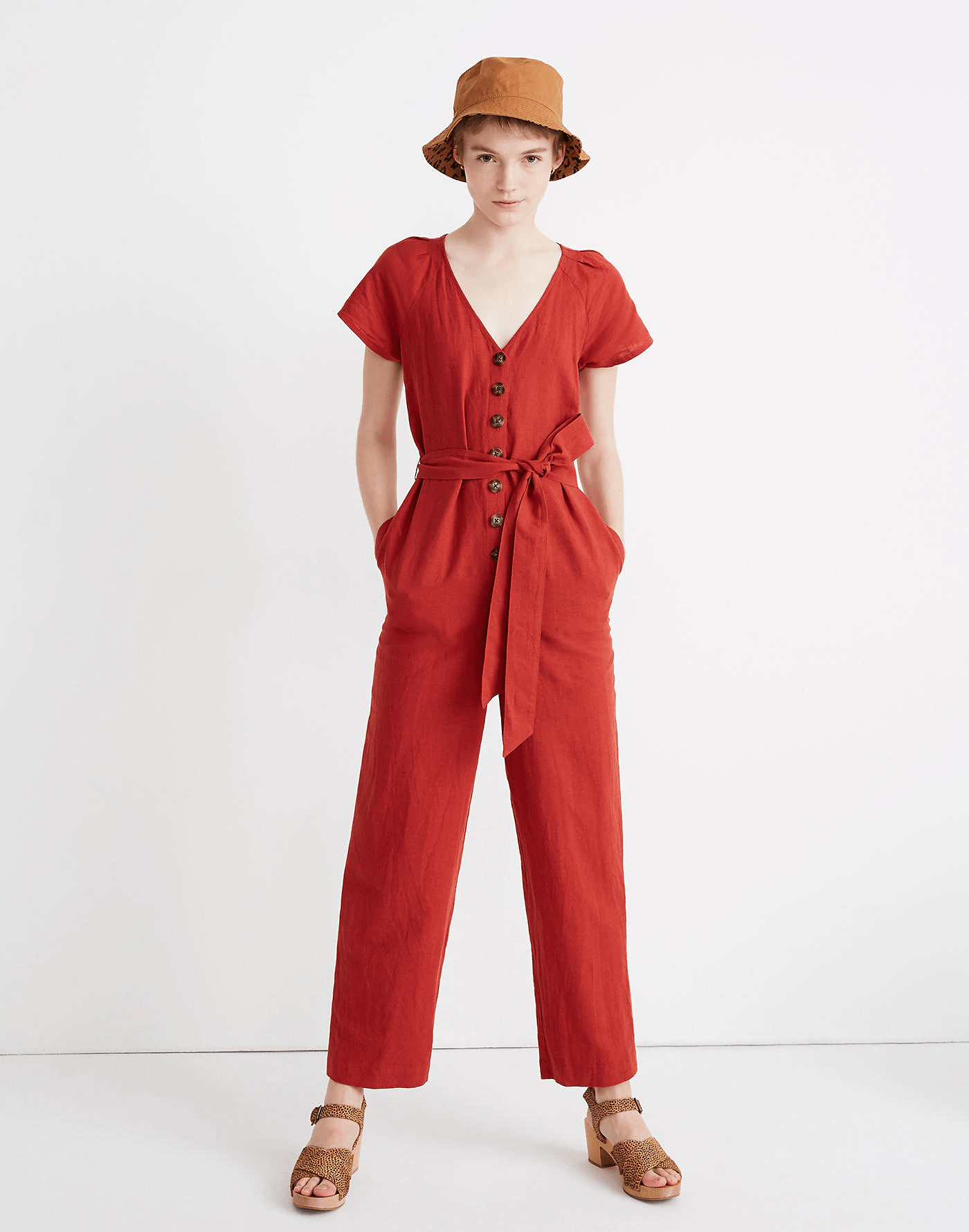 Madewell + LinenCotton PleatSleeve Jumpsuit