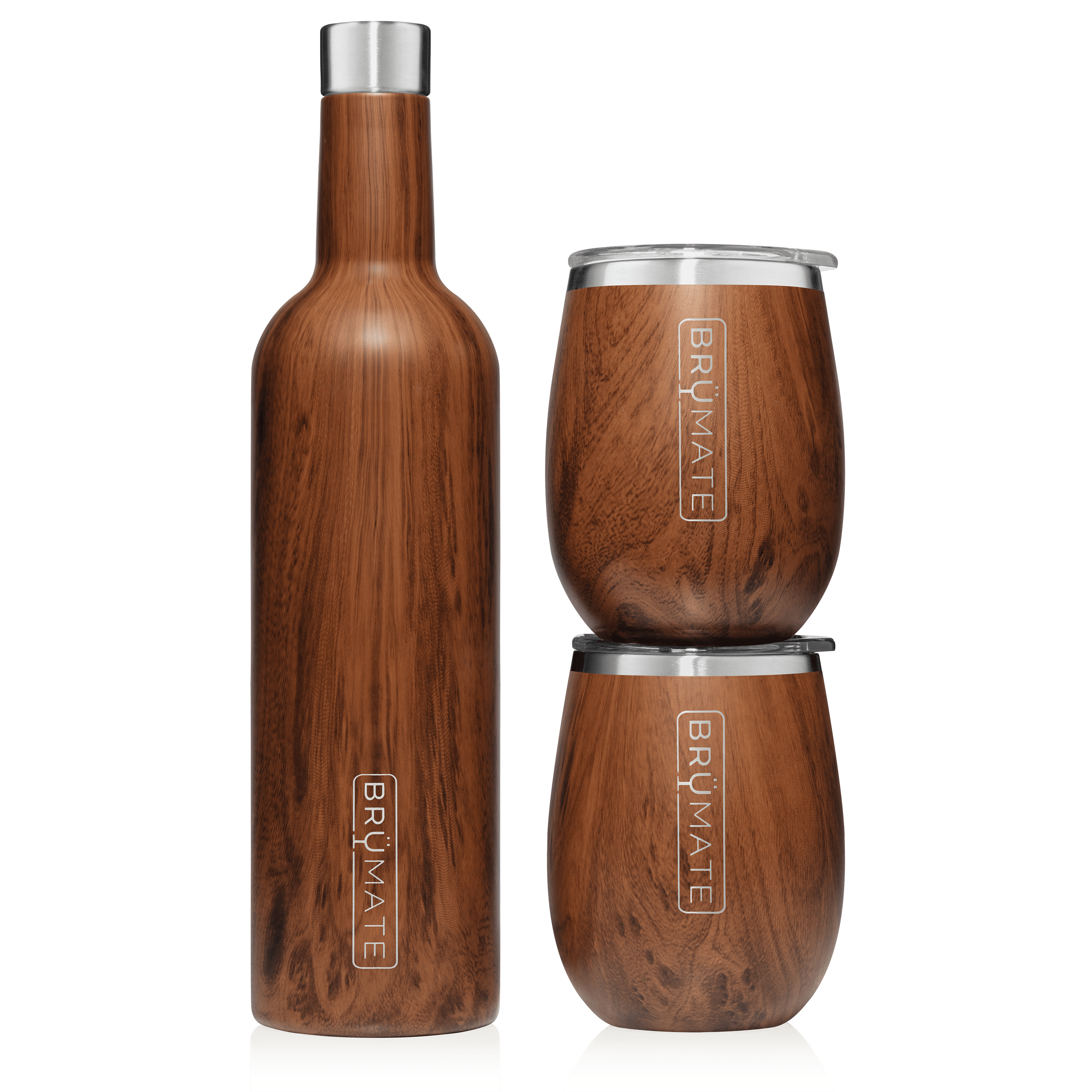 BrüMate + Winesulator + 2 Uncork’d XL Wine Tumblers/Lids Walnut V2.0