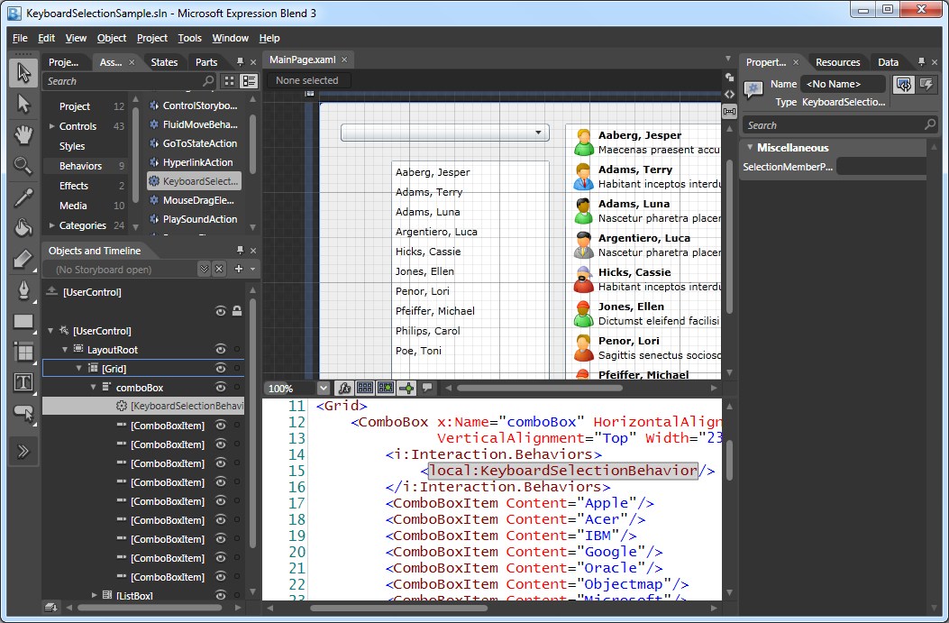 Keyboard selection on Silverlight ListBox and ComboBox Reflection IT