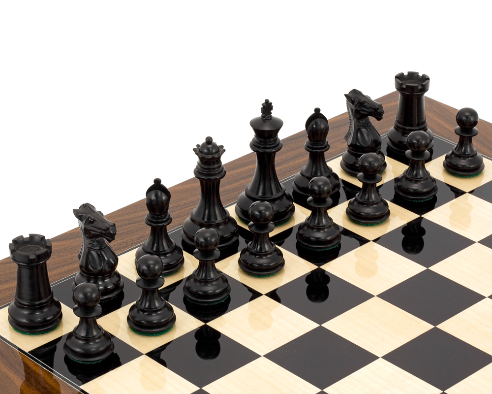 The Elegant Chess Set in Ebony with Palisander Chess Board [RCPB141