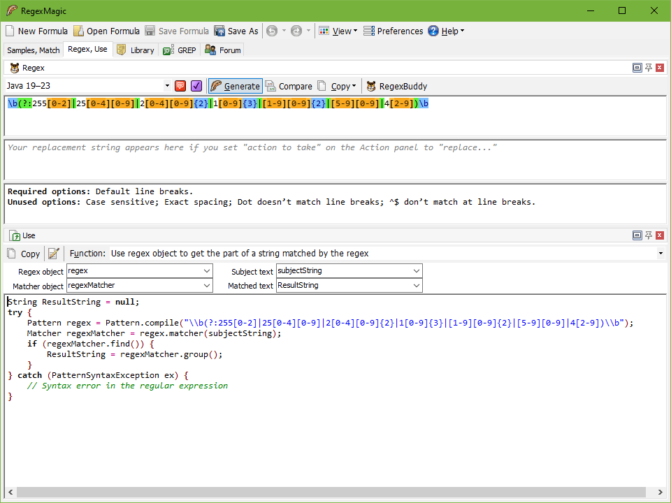 Use and Implement Regex Patterns Source Code Snippets