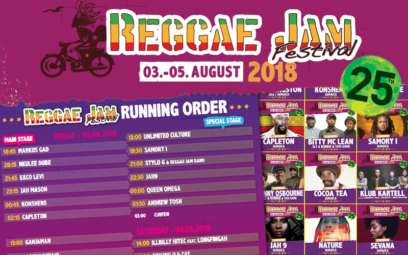 Reggae Jam Festival 2018 Running Order & Live Stream
