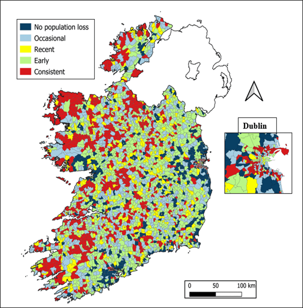 Understanding trends of population loss across Irish Electoral