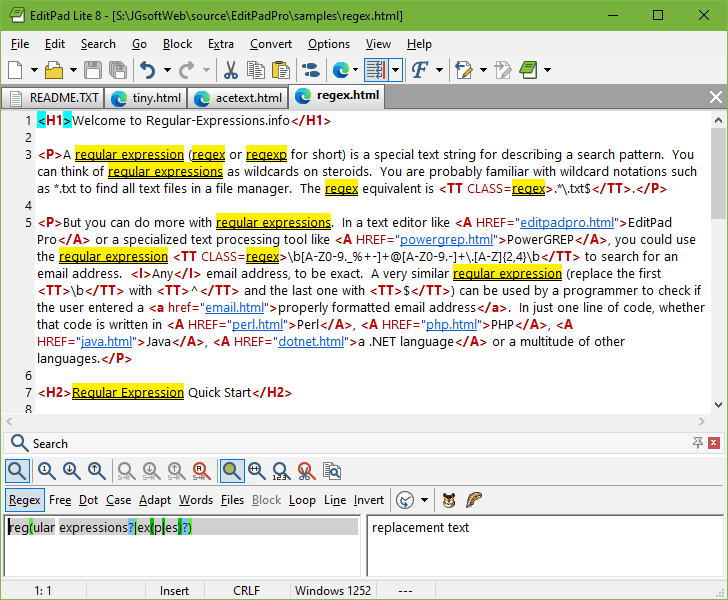 EditPad Lite Basic Text Editor with Complete Support for Regular