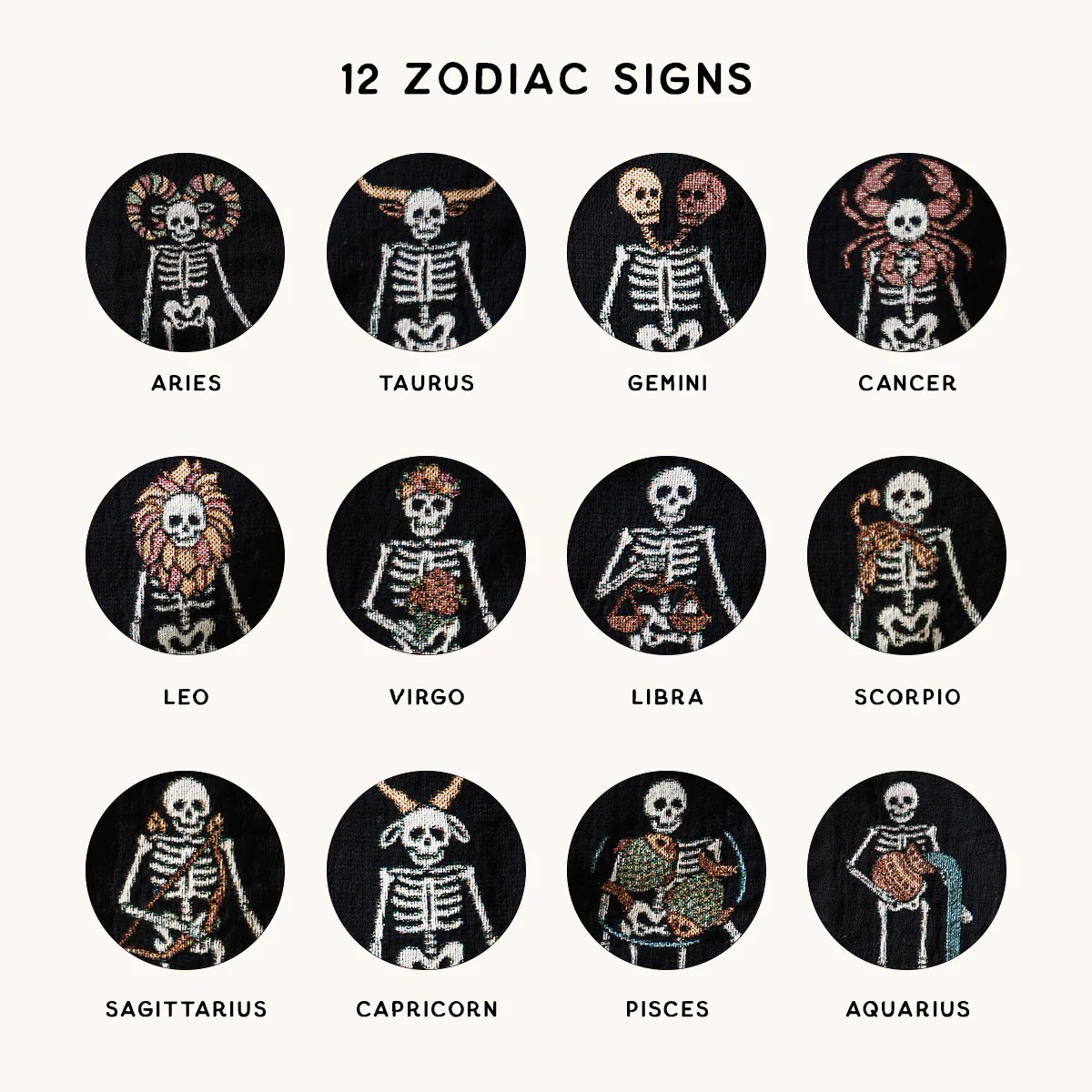 Personalized Zodiac Skeleton Couple Woven Blankets Custom Astrology
