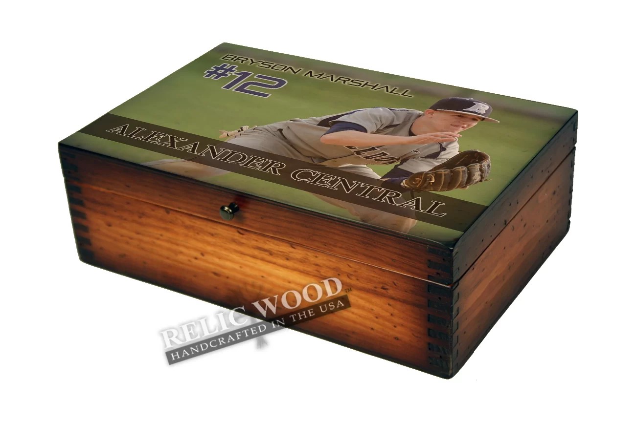 Personalized Baseball Player Memory Box Relic Wood