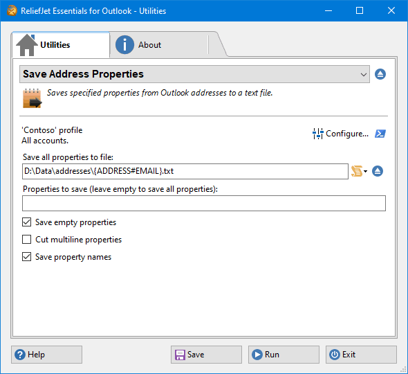 Save Address Properties ReliefJet for Outlook