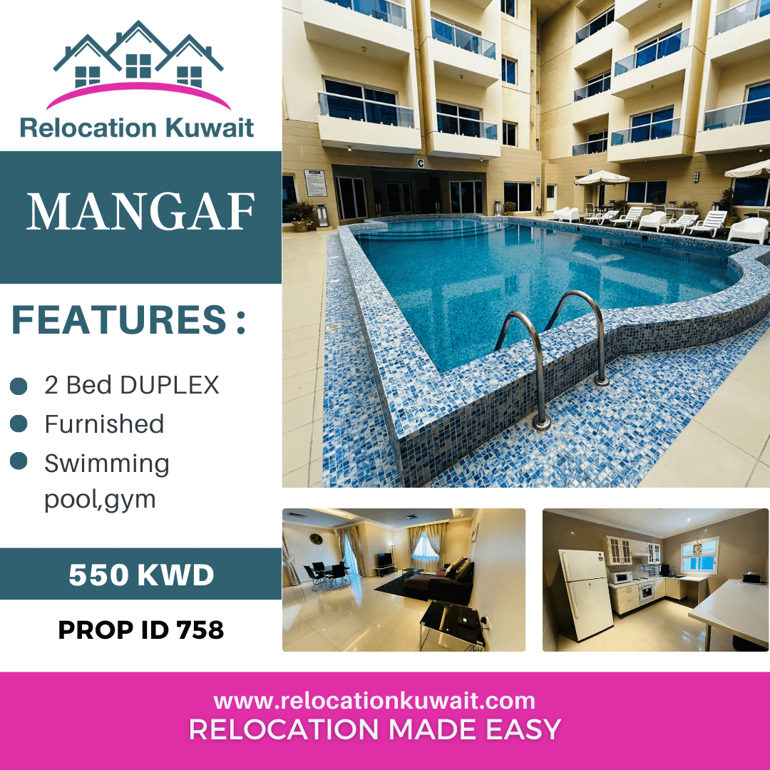 furnished 2 master bedroom duplex with balcony for rent in Mangaf