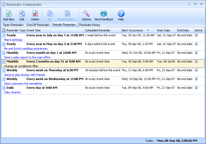 Reminder Commander easy to use and configure desktop reminder software