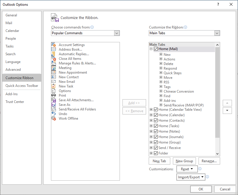 Enable or Add Missing Outlook Search Bar