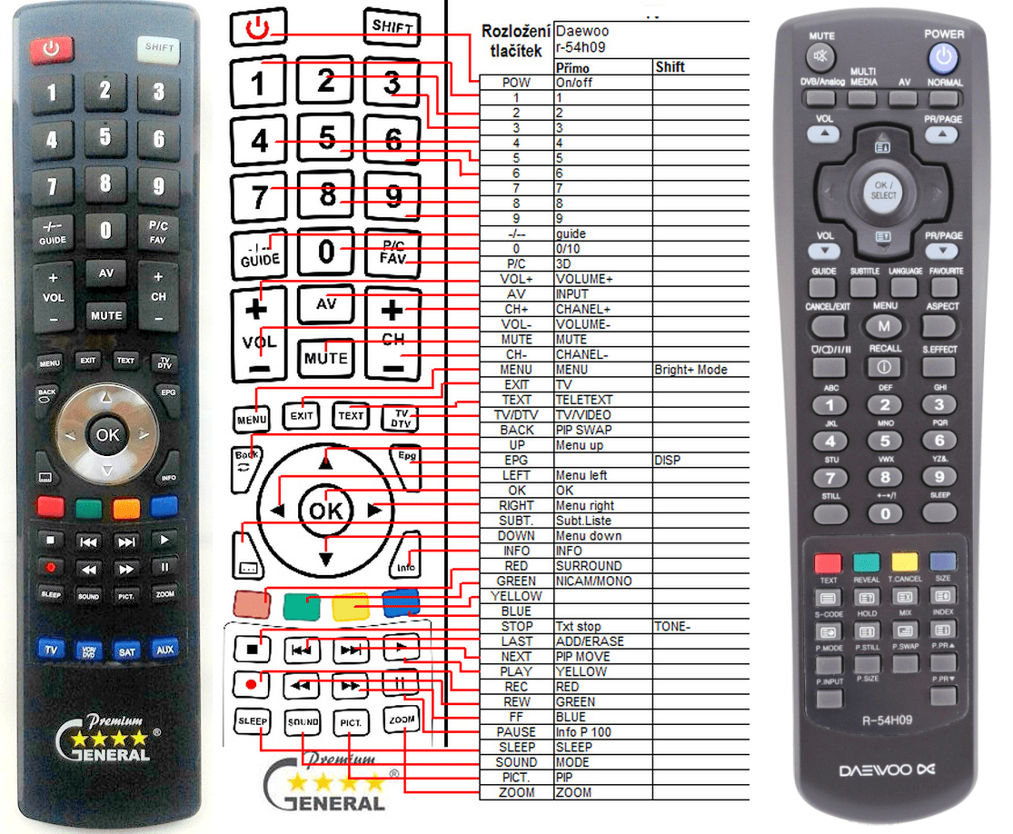 DAEWOO R54H09 (48B5454H0901) replacement remote control 16.0