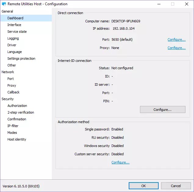 Remote Host Settings Remote Utilities