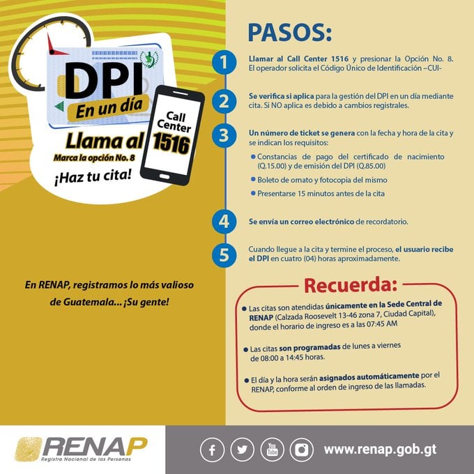 Facilidad, rapidez y comodidad para adquirir el DPI RENAP
