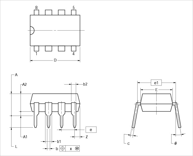 DIPの照合文字と寸法表示例 Renesas