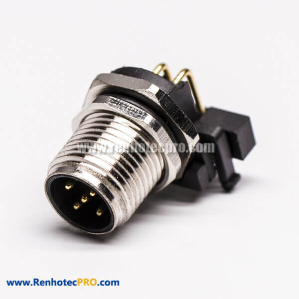 M12 5 pin R/A Male Socket PCB Connector Bulkhead Connector