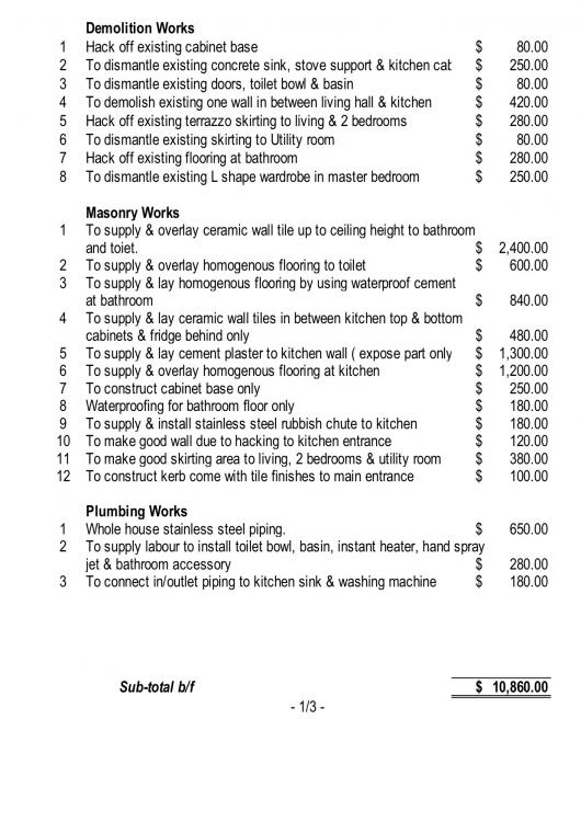 Advice on Quotation on 3 room resale flat, advice on plastering quote Reno tBlog Chat