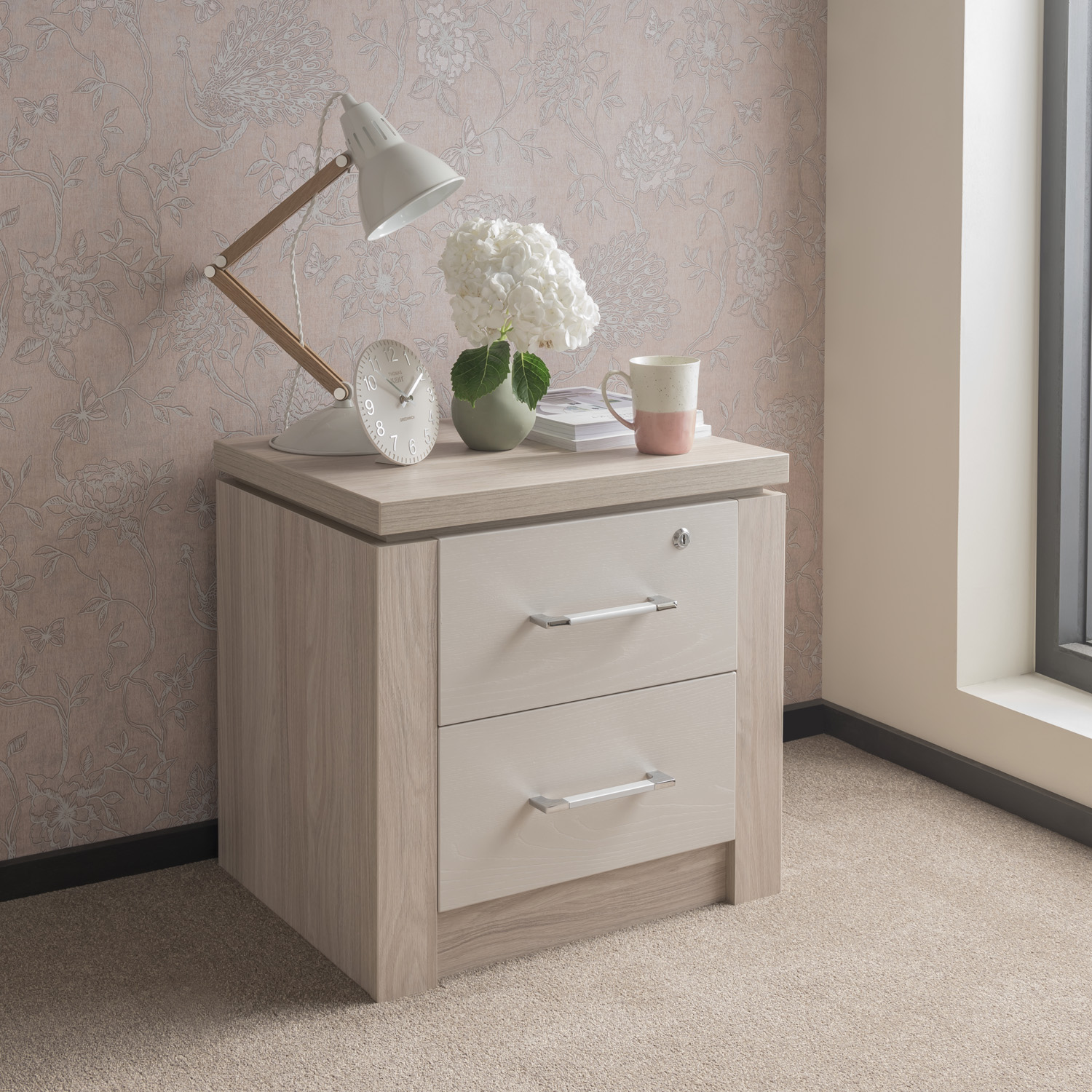 Aspen 2 drawer bedside unit and lock Renray Direct
