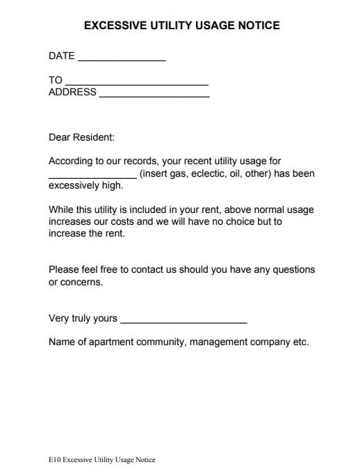 Excessive Utility Usage Notice Rentce