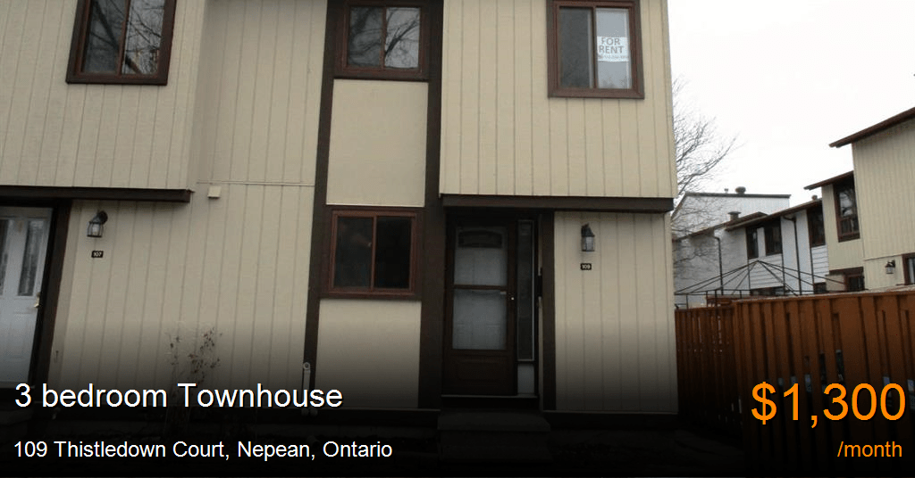 109 thistledown court, nepean Townhouse for Rent