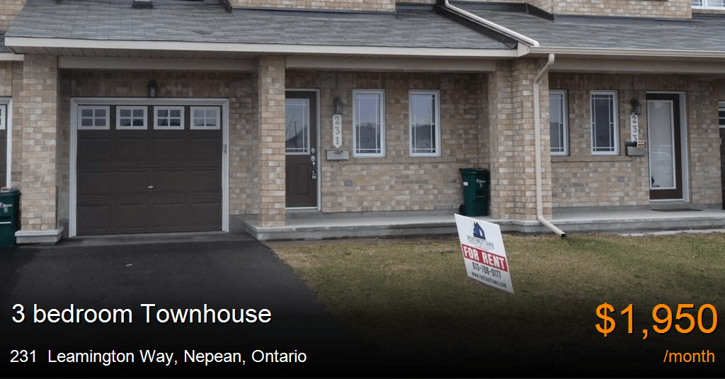 231 leamington way, nepean Townhouse for Rent