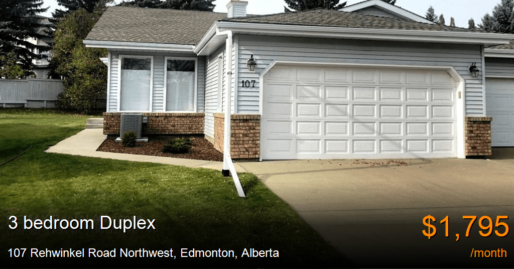 107 rehwinkel road northwest, edmonton Duplex for Rent