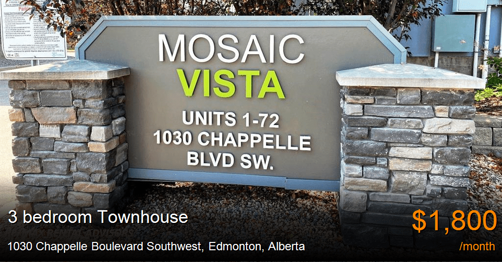 1030 chappelle boulevard southwest, edmonton Townhouse for Rent