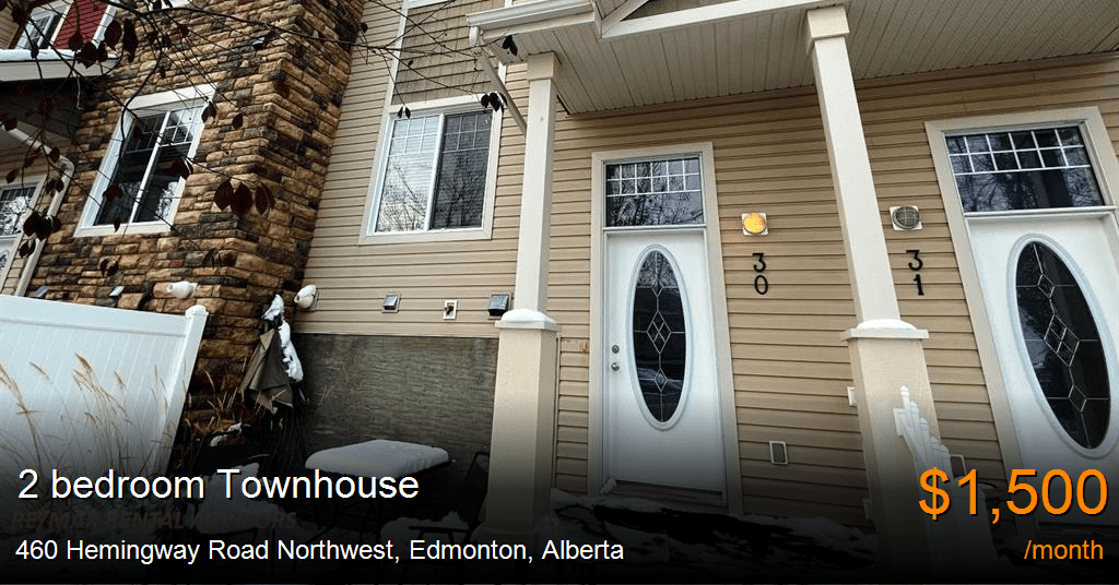 460 hemingway road northwest, edmonton Townhouse for Rent