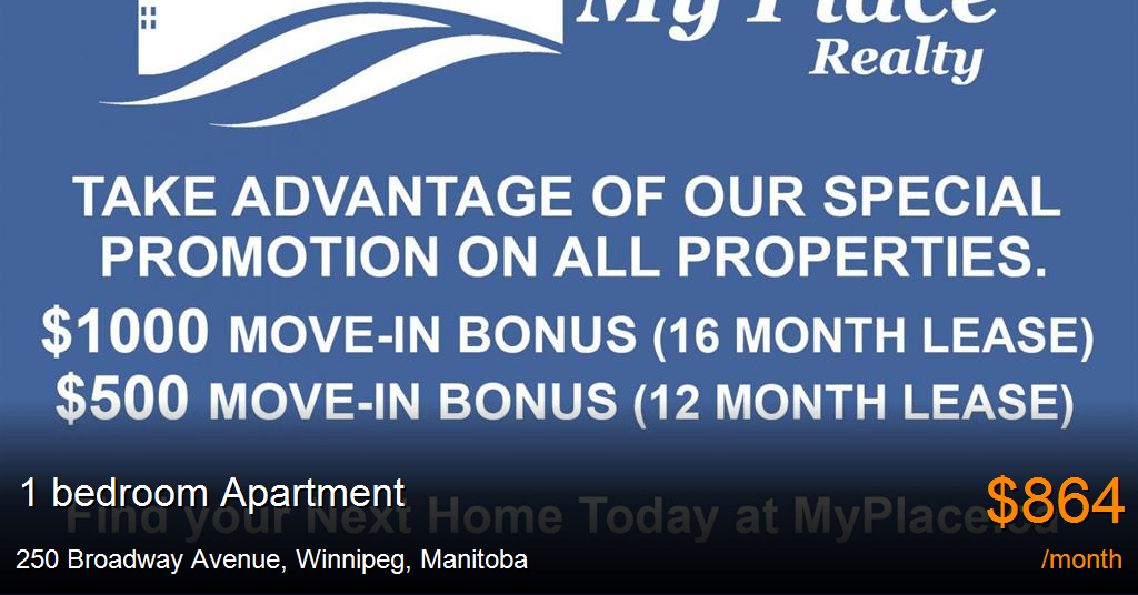 250 broadway avenue, winnipeg Apartment for Rent