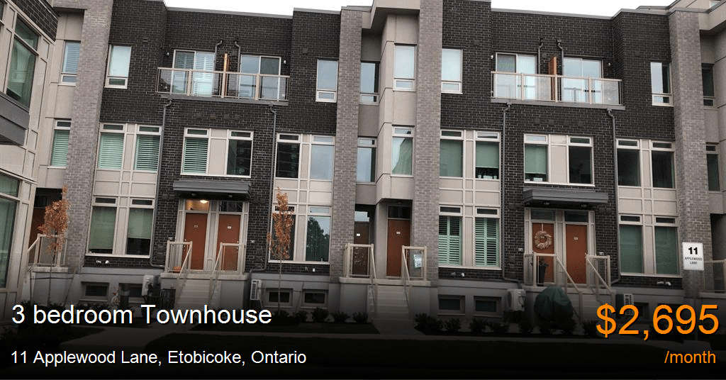 11 applewood lane, etobicoke Townhouse for Rent