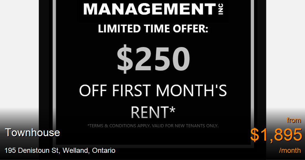 195 Denistoun St, Welland Townhouse for Rent