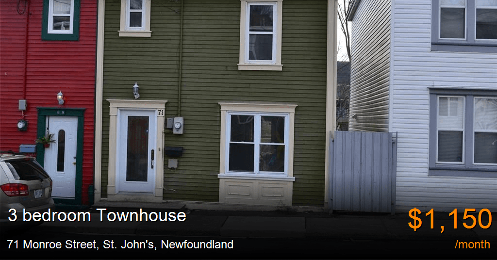 71 Monroe Street, St. John's Townhouse for Rent
