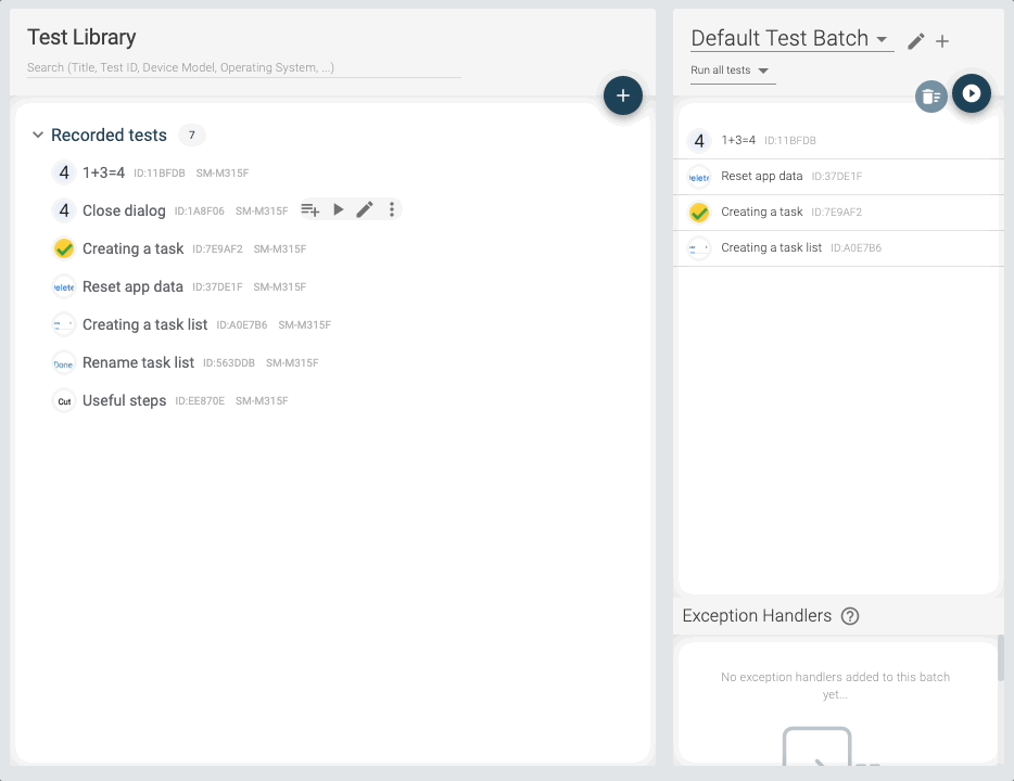 Exception handling for mobile app tests Repeato