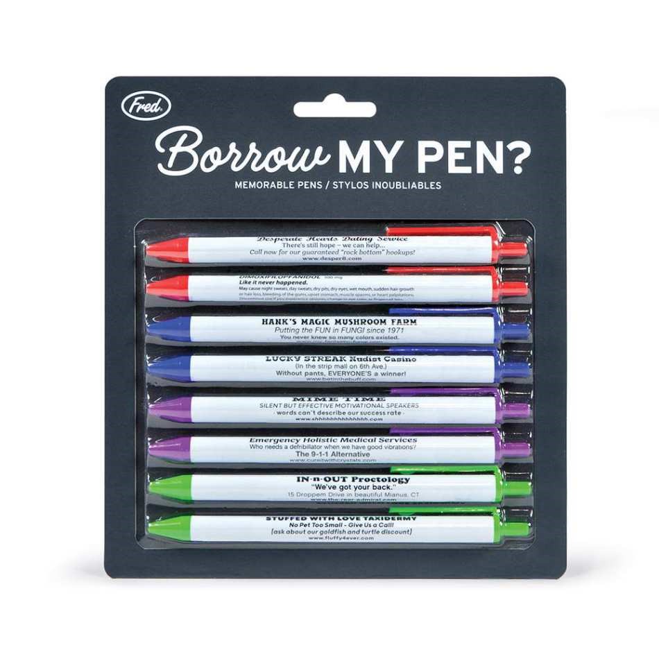 BORROW MY PEN Assorted Pens set of 8 RePop Gifts