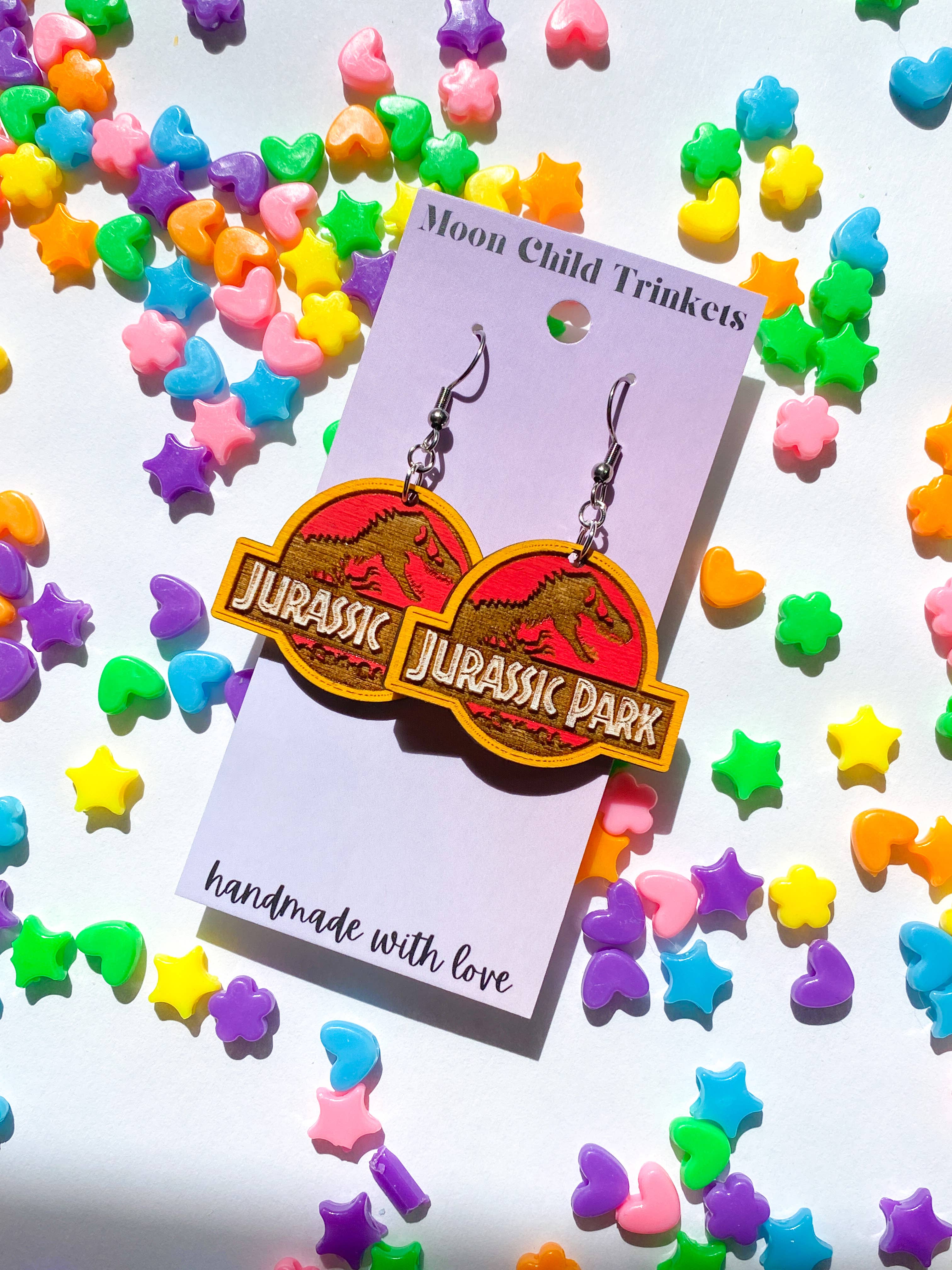 Jurassic Park Logo Hand Painted Earrings RePop Gifts