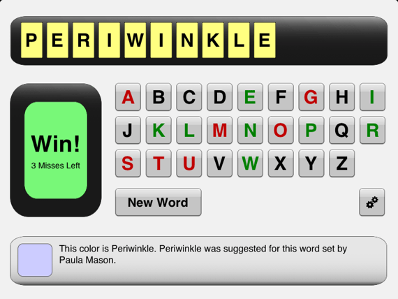 Colors a word set for Hangman Challenge Rescue Mission Software