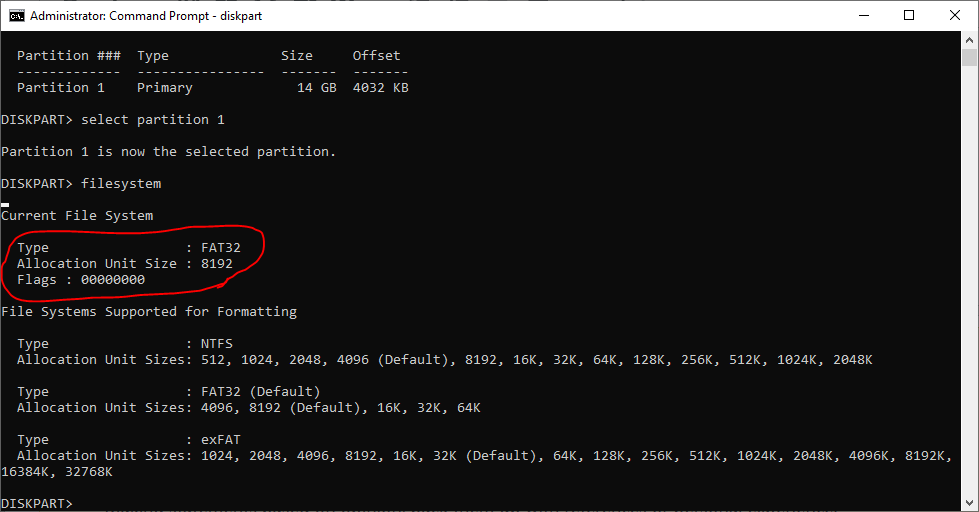 Allocate Unit Size for FAT32 64GB 128GB 256GB