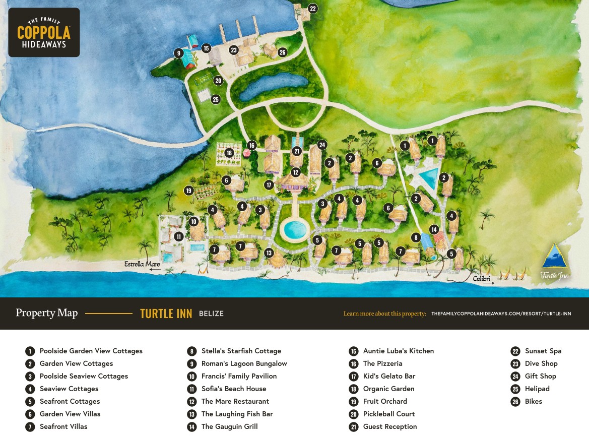 Resort Map Turtle Inn Belize
