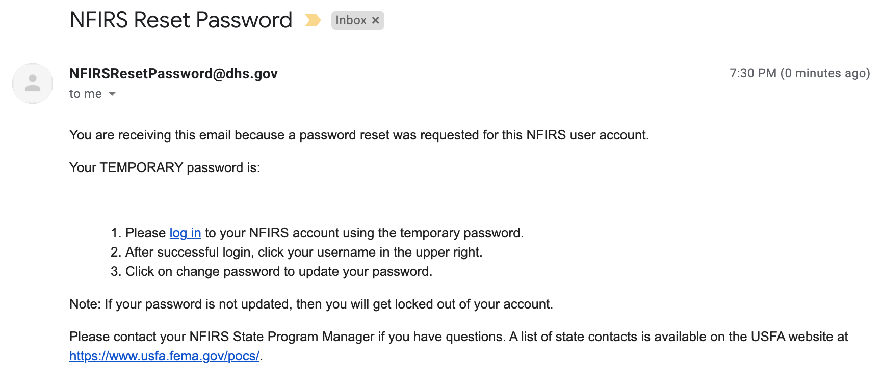 Change / Reset eNFIRS Password Responserack