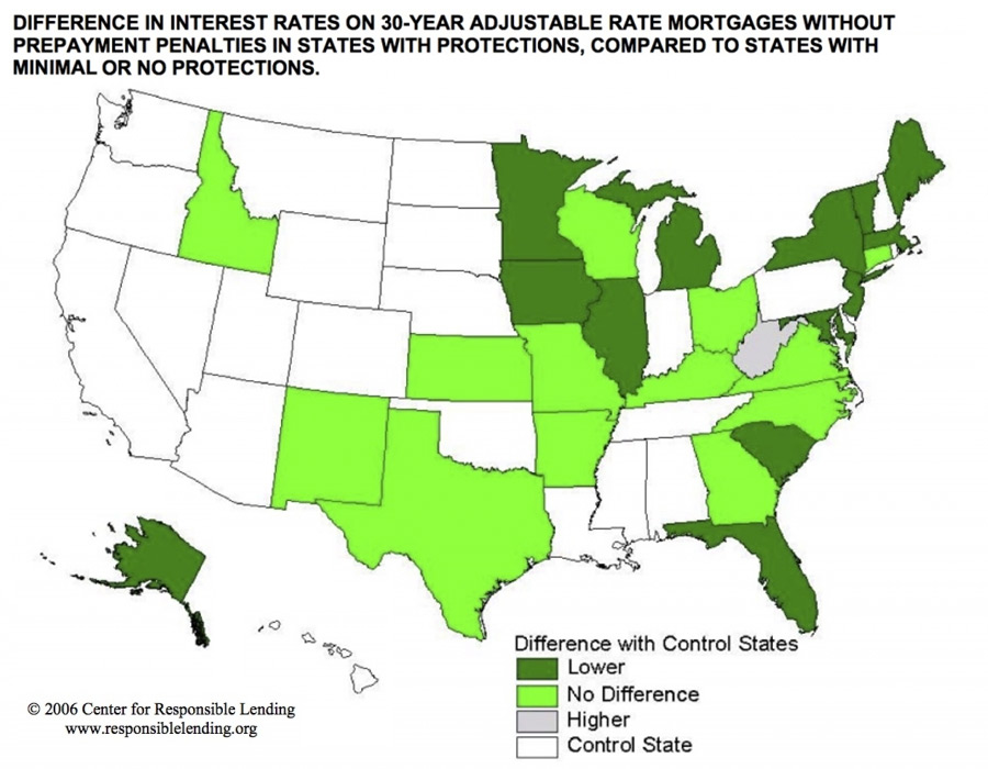 Map showing difference in Interest Rates on 30Year Adjustable Rate