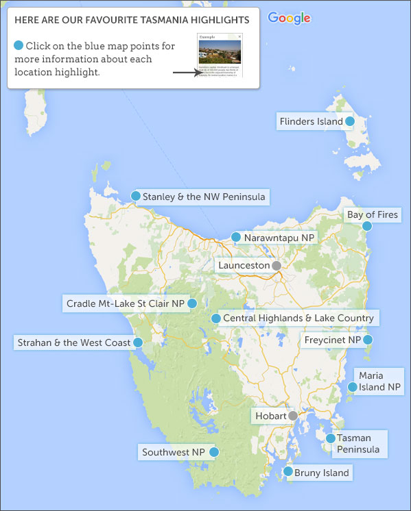 Tasmania map & highlights