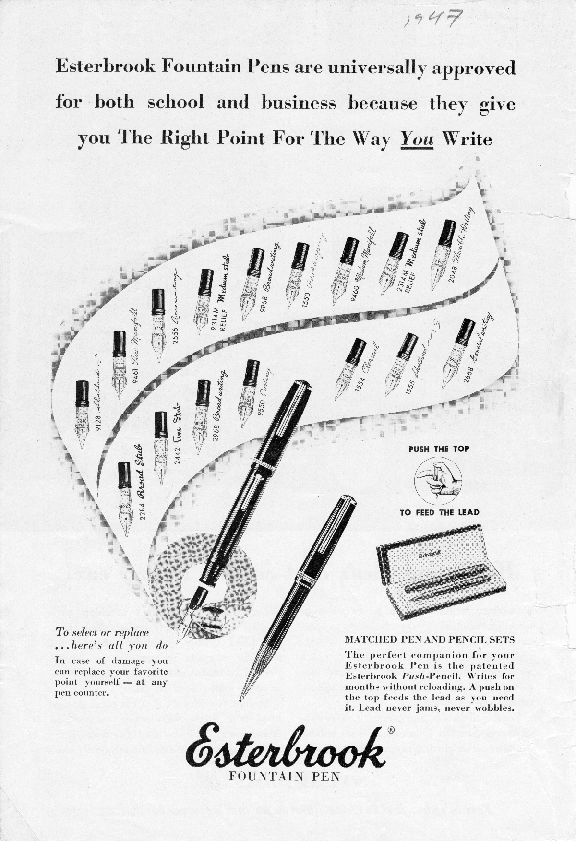 Vintage Esterbrook Nibs Advertisment Restorer's Art