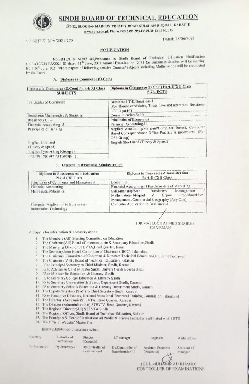 Sindh Board of Technical Education Karachi Date Sheet 2024 sbte Annual