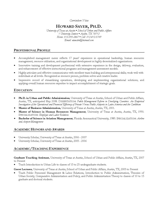 Manager CV Example HR Ph.D