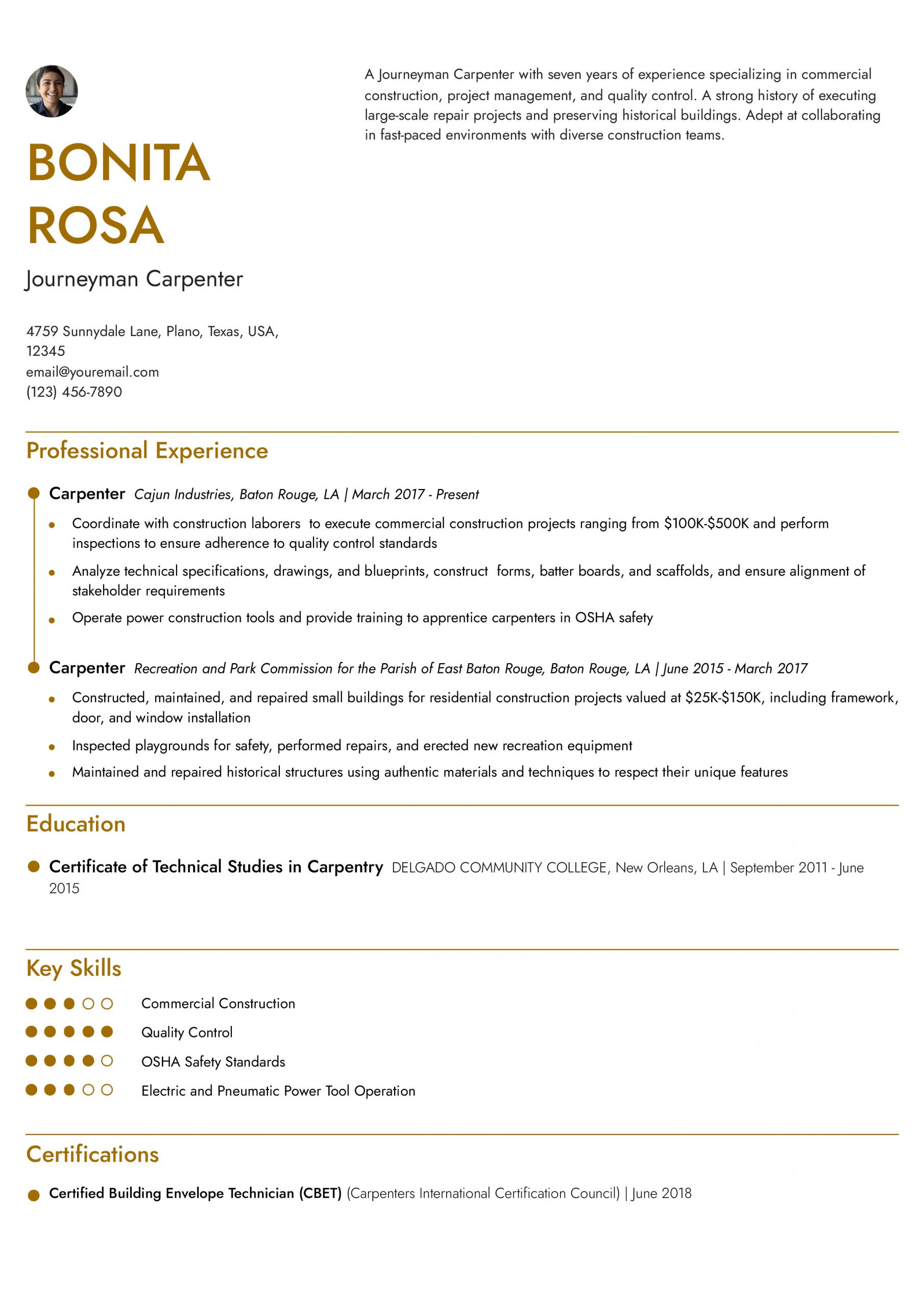 Carpenter Resume Examples and Templates for 2024 - ResumeBuilder.com