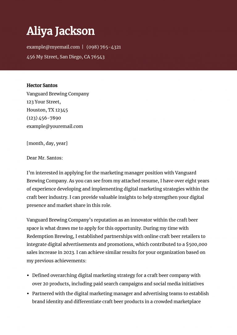 Marketing Manager Cover Letter Examples and Templates for 2024